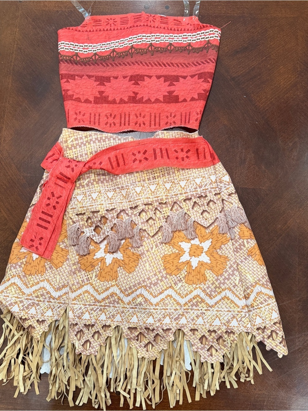 Disney Moana Girls' Orange & Coral Tribal Two-Piece Dress with Fringe Sz 4-6x